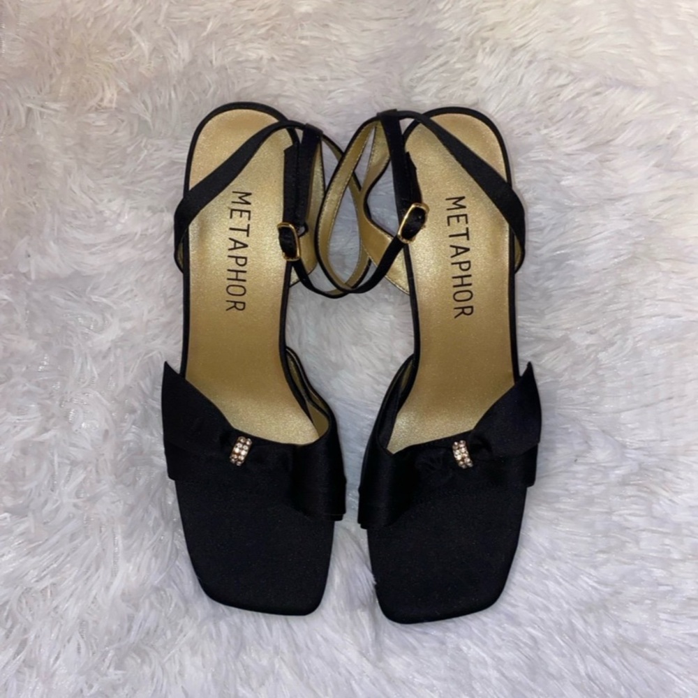 Metaphor Black Slingback Sandals with Square Toe